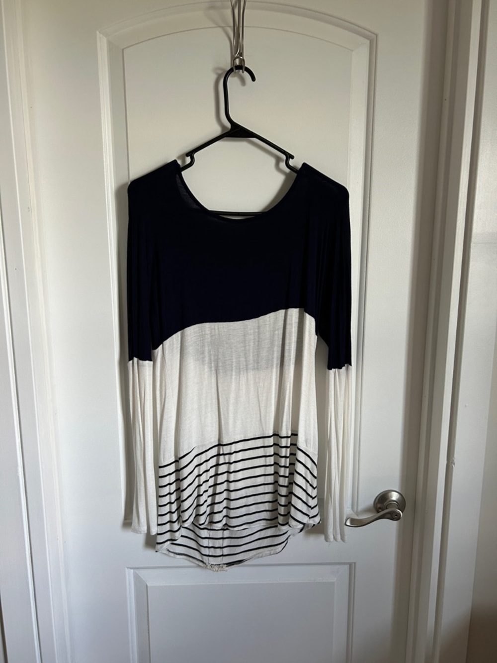 My Beloved Navy and White Colorblock Long Sleeve Tunic